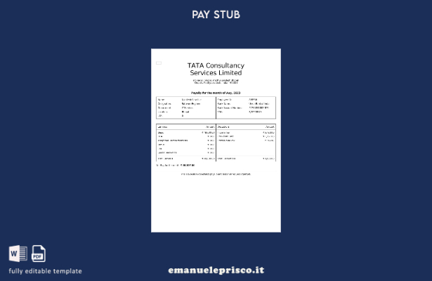 modello di busta paga Tata Consultancy Services in stile verificato